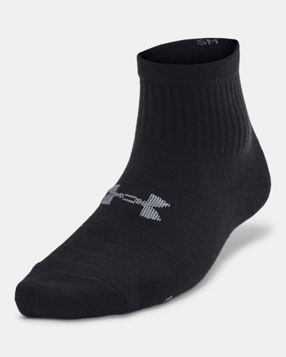 Kids' UA Essential 3-Pack Quarter Socks in Black image number 1